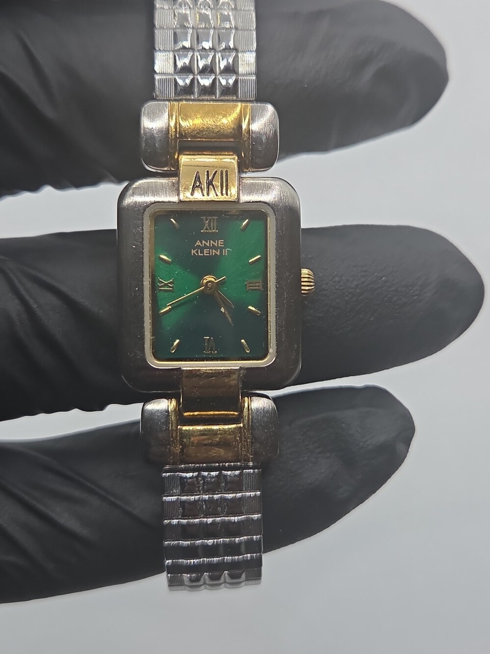 Vintage Anne Klein II AKII Women’s Green Dial Two Tone Watch Untest